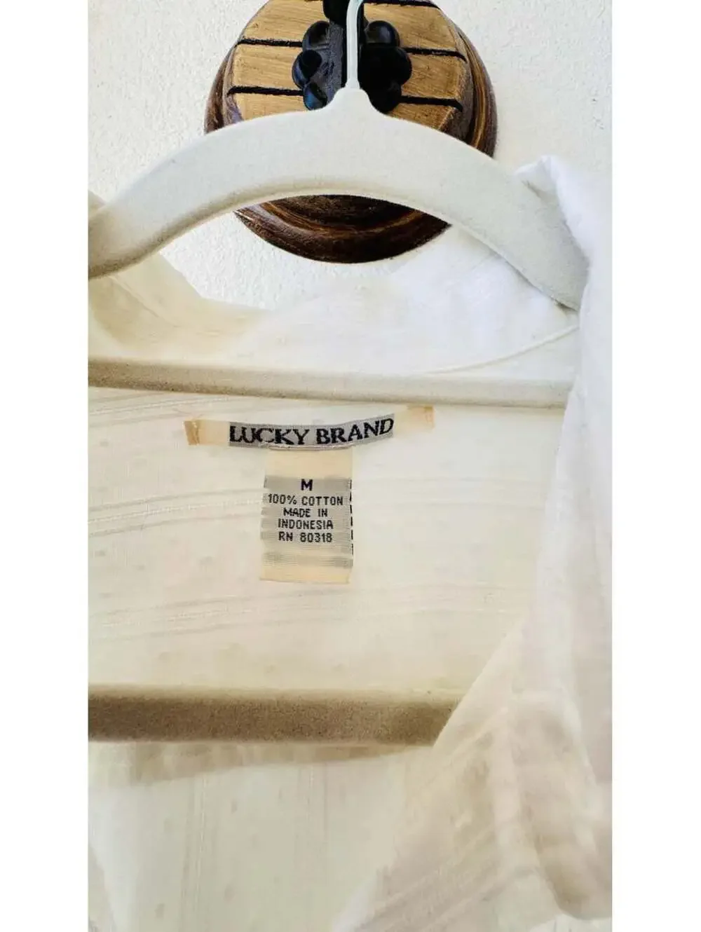 Lucky Brand White Swiss Dot Roll-Tab Sleeve Shirt - Size M